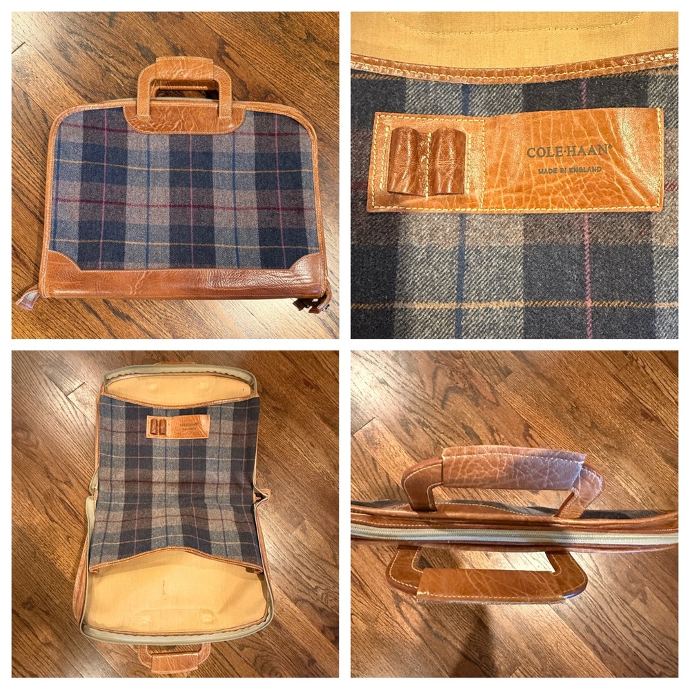 Vintage Cole Haan Plaid Wool & Leather Portfolio Briefcase Made in England Bag